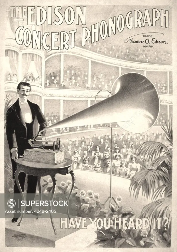 Poster for a music festival, text reads: 'The Edison concert phonograph, have you heard it', the U.S. printing Co. 1899.