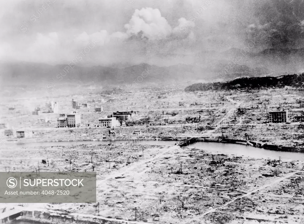 Atomic bomb. Hiroshima, Japan after the atomic bomb was dropped by the US bomber 'Enola Gay', 1945