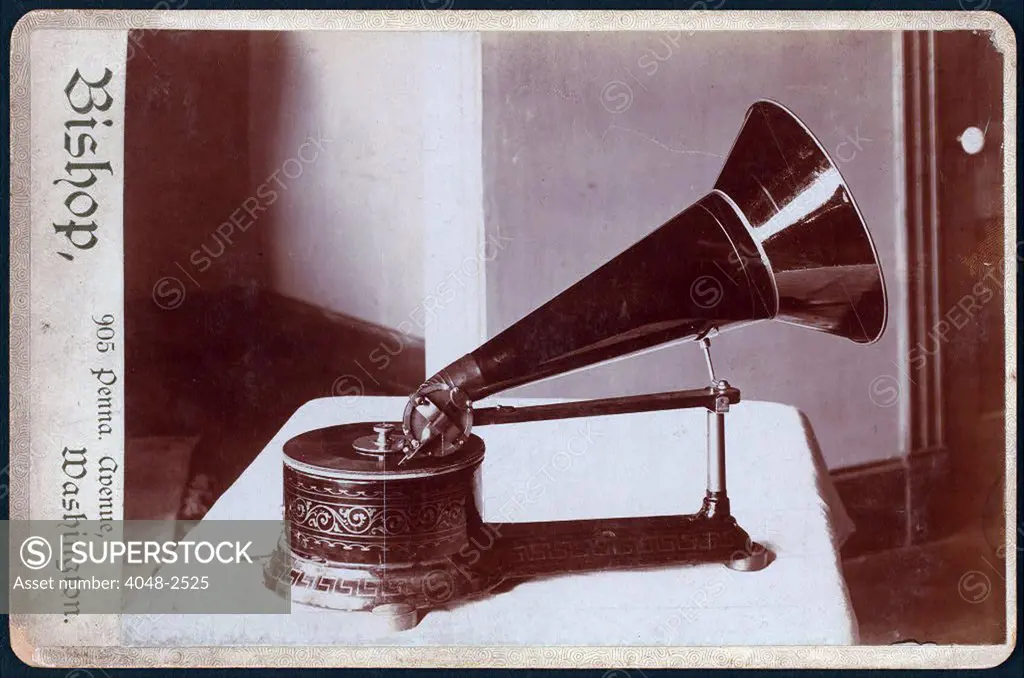 Gramophone with cylindrical base, circa 1890s.