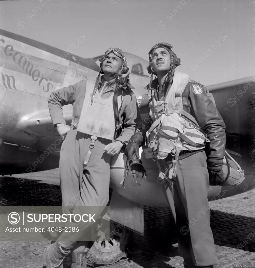 Colonel Benjamin O. Davis, and Edward C. Gleed, air base, by Toni Frissell, Ramitelli, Italy, March 1945.