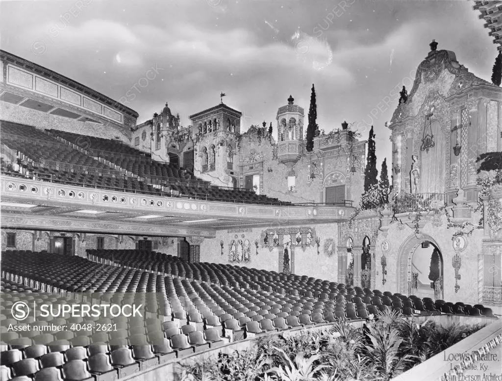 Loew's Theatre, view of auditorium, designed by John Eberson, an example of Churrigueresque design, 625 South Fourth Street, Louisville, Kentucky, circa 1928.