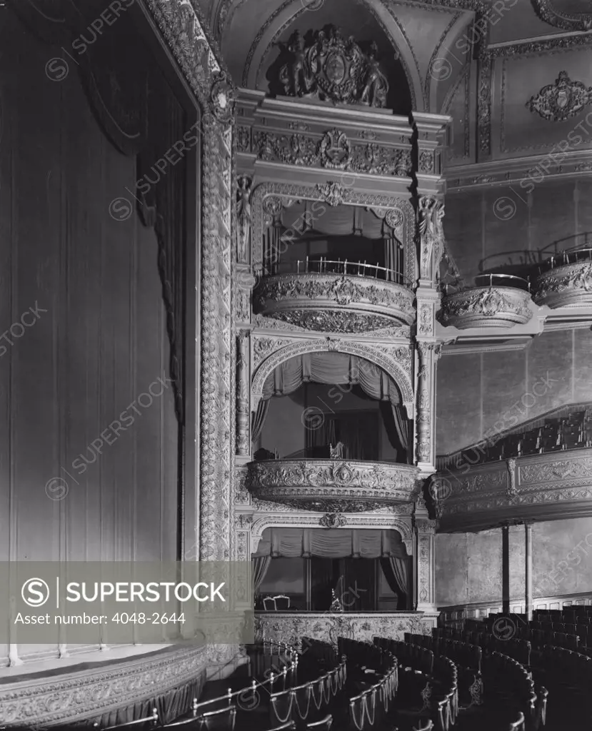 The Hollis Street Theater, auditorium and balconies, constructed in 1885, photograph by Arthur C. Haskell, Hollis Street, Boston, Massacusetts, circa 1935.