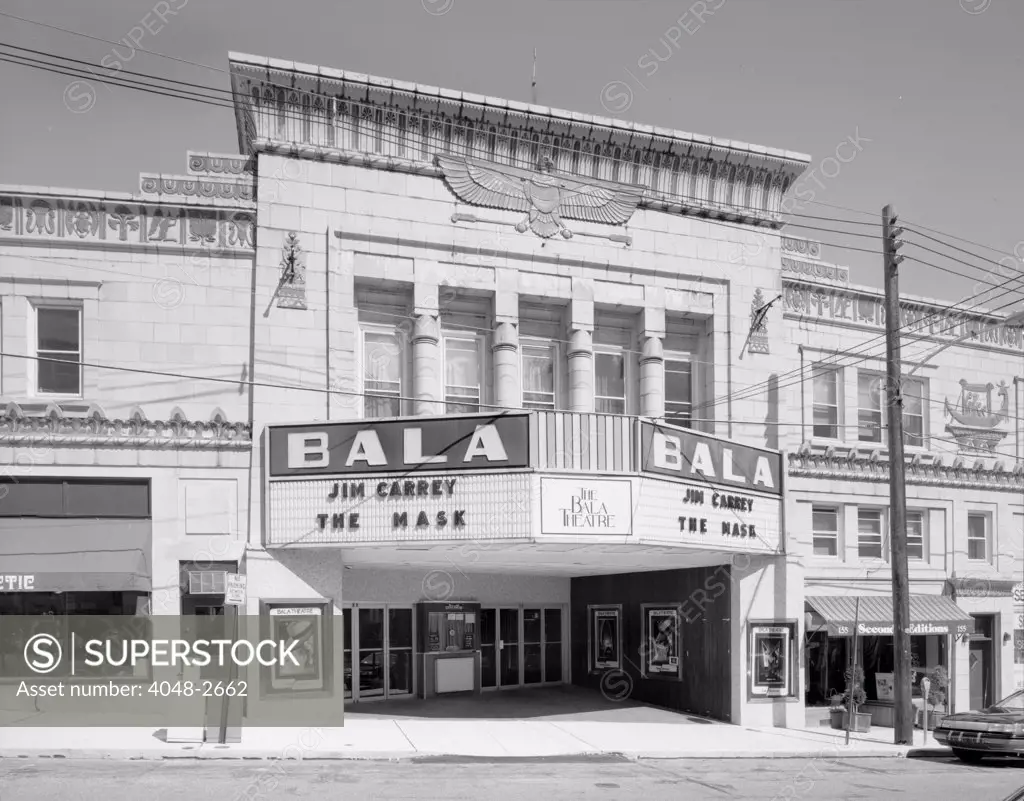 Movie Theaters, The Egyptian Theater, showing THE MASK, 157 Bala Avenue, Bala-Cynwyd, Pennsylvania, circa 1994.