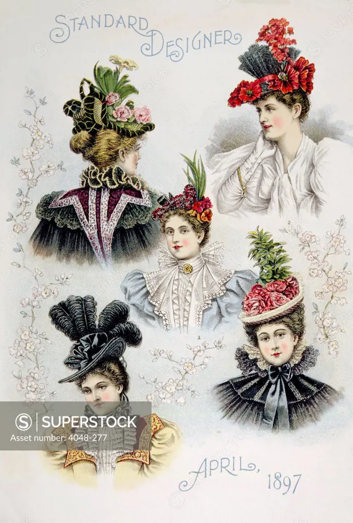 Women's hat designs for April, 1897. Photo: Courtesy Everett Collection