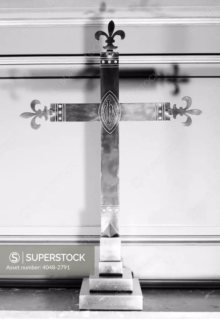 Detail of altar cross, IHS Inscription  Trinity Church, Southport, CT, Jack E. Boucher, photographer, ca. 1856