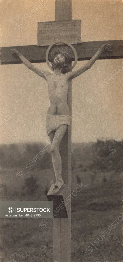 Jesus Christ, the Crucifixion with halo, platinum print photograph by F. Holland Day, 1898.