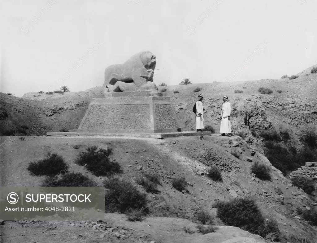 Babylon, Basalt lion, Iraq, circa 1932.