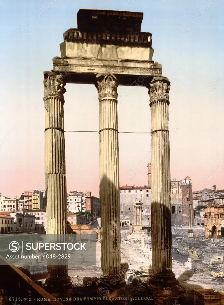 Rome, Ruins of Temple of Castor and Pollux, Rome, Italy, ca 1890s
