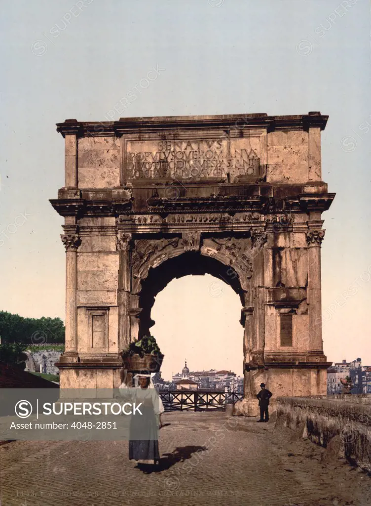 Rome, The Triumphal Arch of Titus, Italy, photochrom, circa 1890-1900.