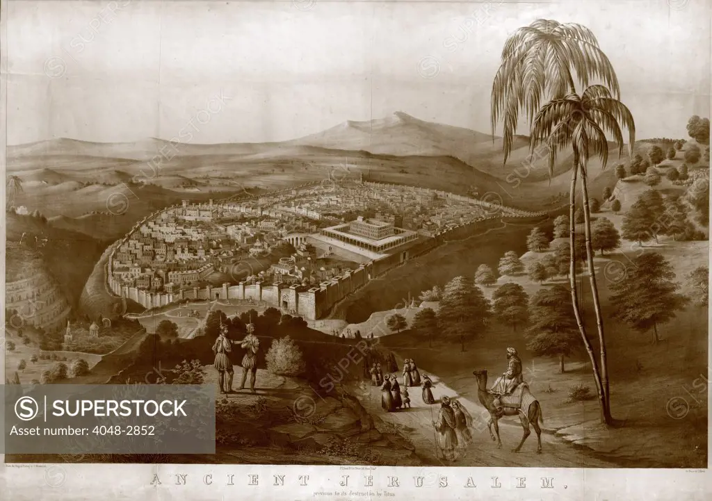 Ancient Jerusalem, before destruction by Titus, painting by James Fuller Queen, 1852.
