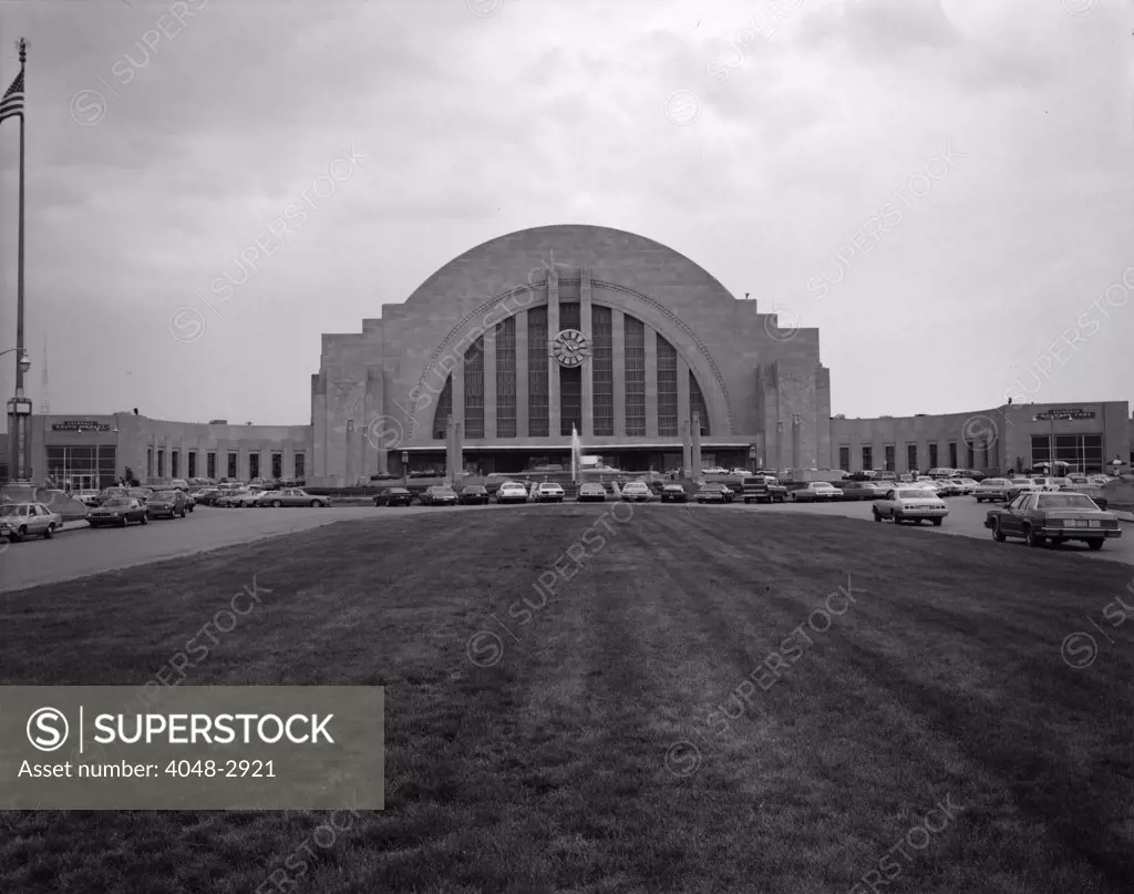 Cincinnati Union Terminal, constructed in 1933, partially demolished in 1974, Cincinnati, Ohio, photograph circa early 1970s.