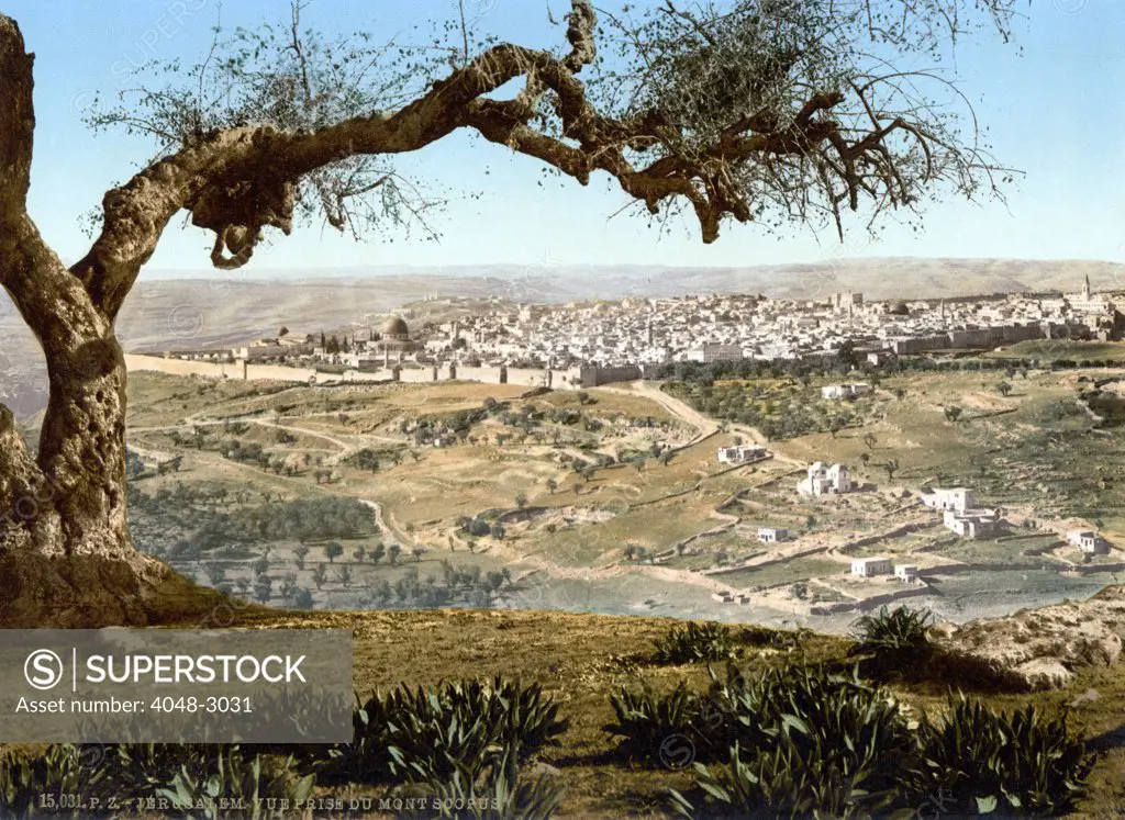 From Mount Scopus, Jerusalem, Holy Land, photochrom, circa 1890-1900.