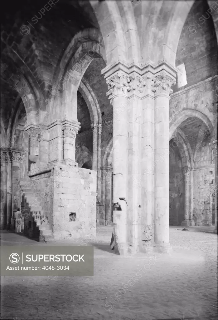 Tartous, the Crusader cathedral, interior, Syria, circa 1936.