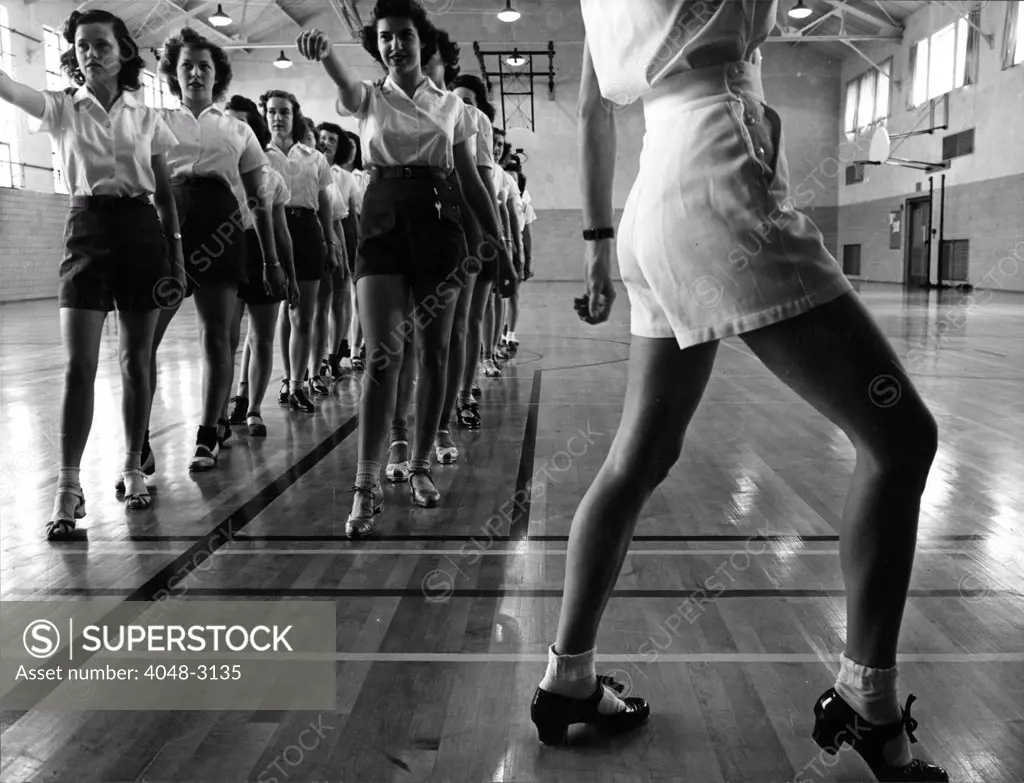 Tap dancing class in the gymnasium at Iowa State College, photograph by Jack Delano, Ames, Iowa, May, 1942.