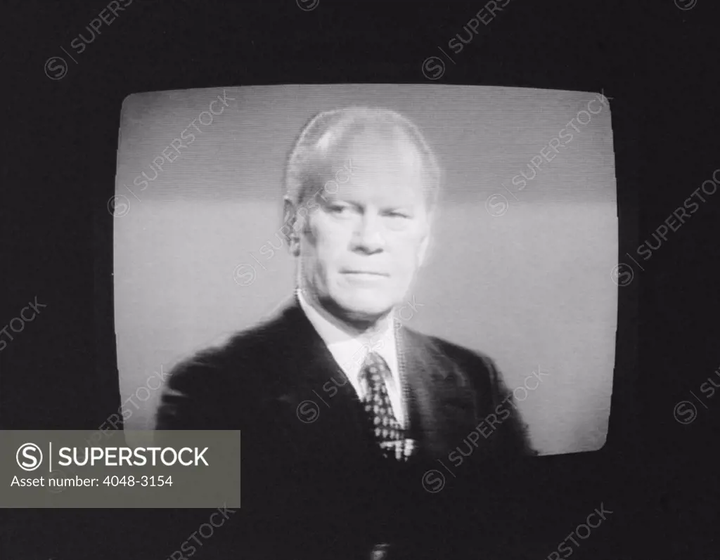 President Gerald Ford (1913-2006), U.S. President 1974-1977, on television during his first presidential debate in Philadelphia, Pennsylvania, photograph by Thomas J. O'Halloran, September 23, 1976.