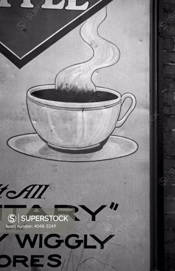 Coffee, advertisement for coffee, Washington DC, photograph by John Vachon, circa 1935.