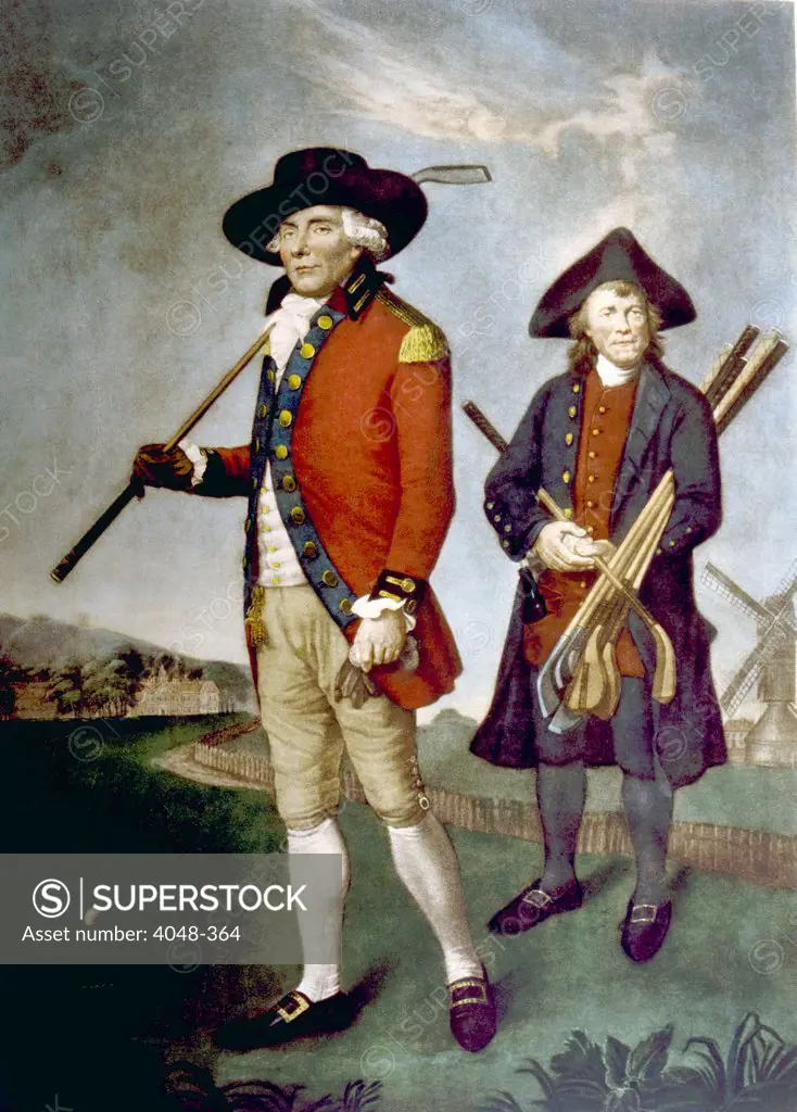 Scottish golfer and his caddy, painting by J.F. Abbott, 1790.