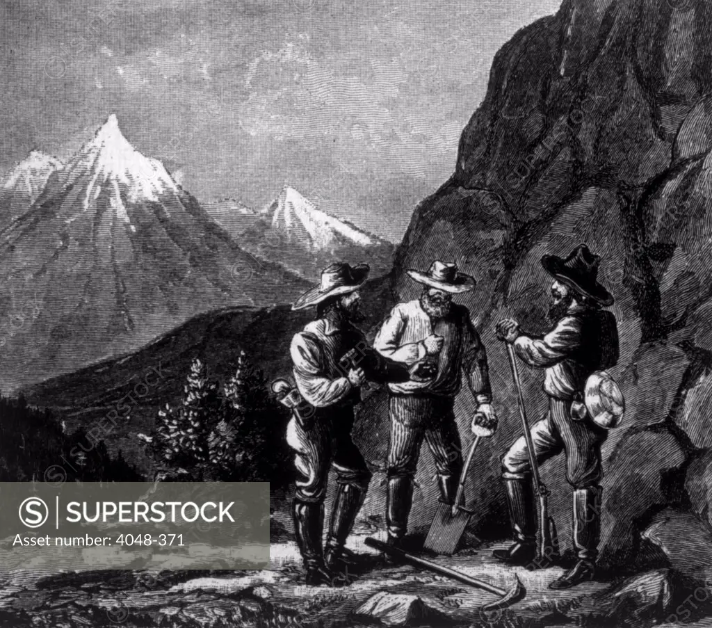 The Gold Rush, gold prospectors, engraving 1897