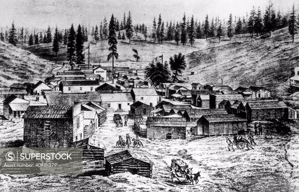 The Gold Rush, the town of Dry Diggings, California, later renamed Placerville, ca. 1849