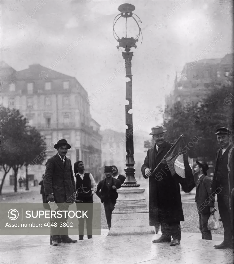 Lamp post which suffered from shell fire, photograph, circa 1900s-1920s