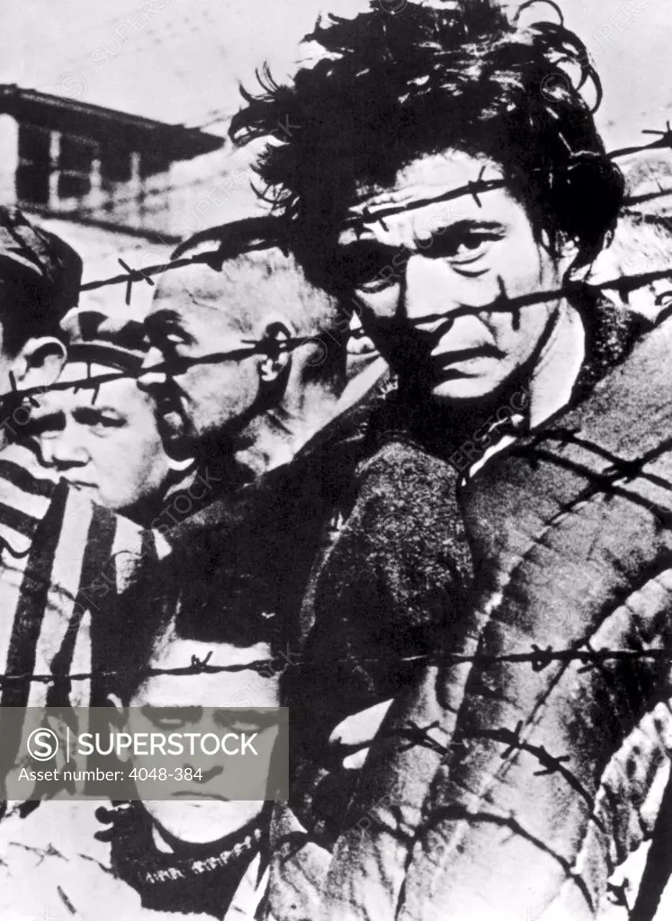 Prisoners at the Auschwitz concentration camp after their liberation by the Russian army, 1945