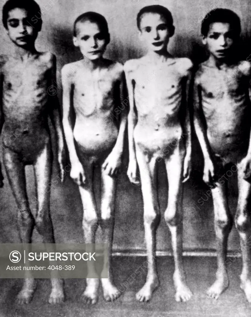 Children in a German concentration camp, 1945.