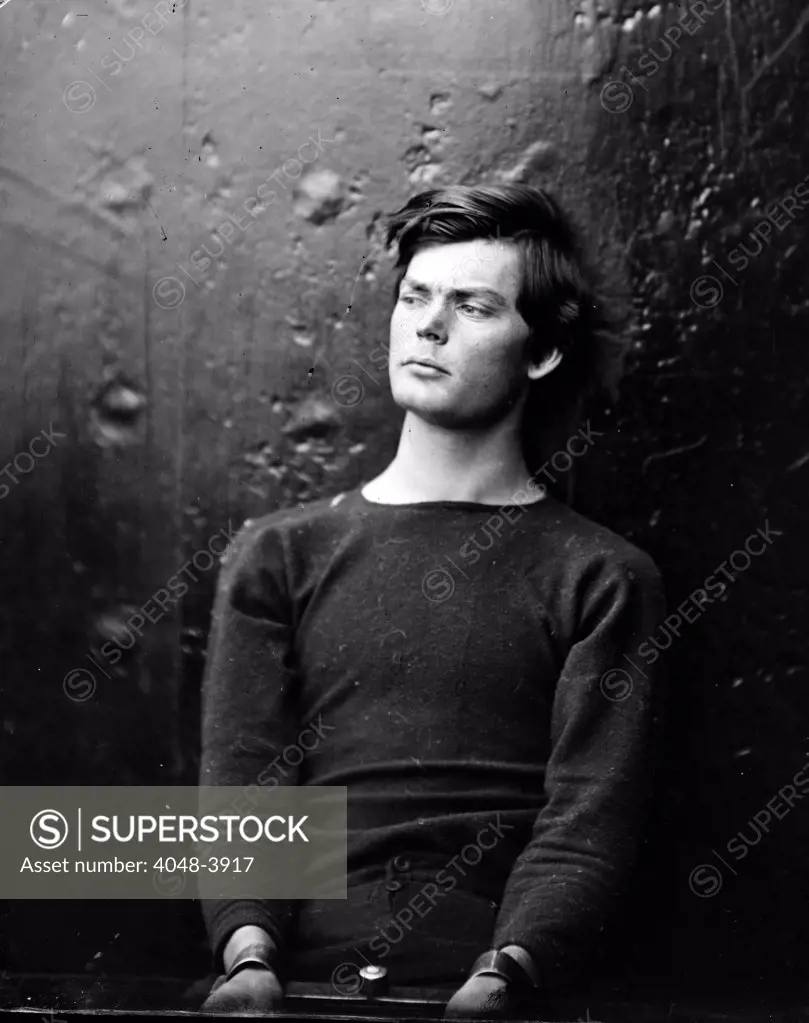 Assassins. Lewis Payne, in sweater, seated and manacled. Photograph by Alexander Gardner, April 1865