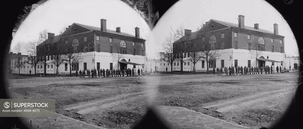 The Civil War, Old Capitol Prison, 1st Street and A Streets, Washington DC, stereo photograph, 1860-1865.