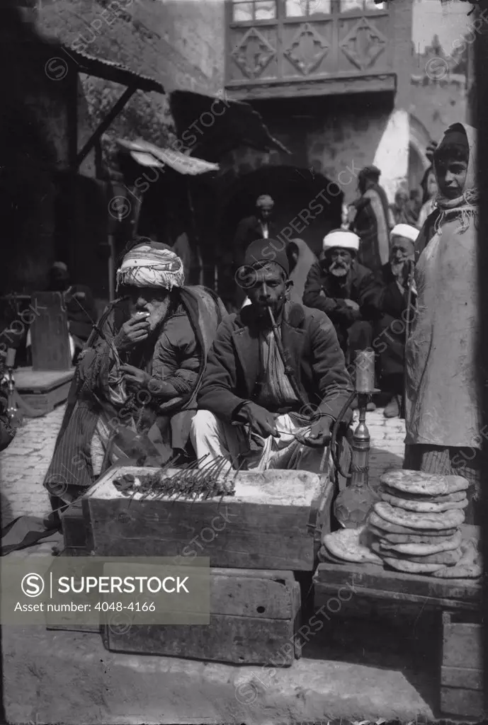 Jerusalem, meatball vendor, photograph by American Colony Photo Department, 1900-1920