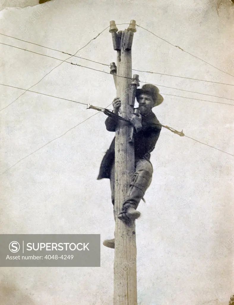 The Civil War. Worker repairing telegraph line.  Andrew Russell, photographer, ca. 1862-1863