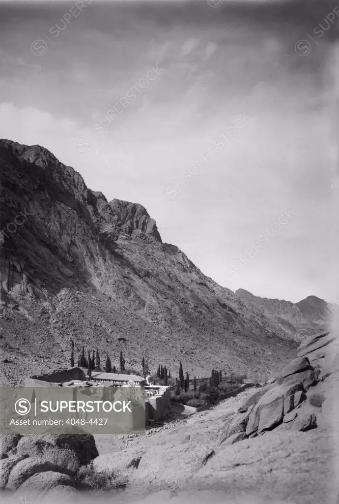 Mount Sinai, to Sinai via the Red Sea, Tor, and Wady Hebran, Monastery of St. Katherine (aka Monastery of St. Catherine) from the southeast, 1900-1920