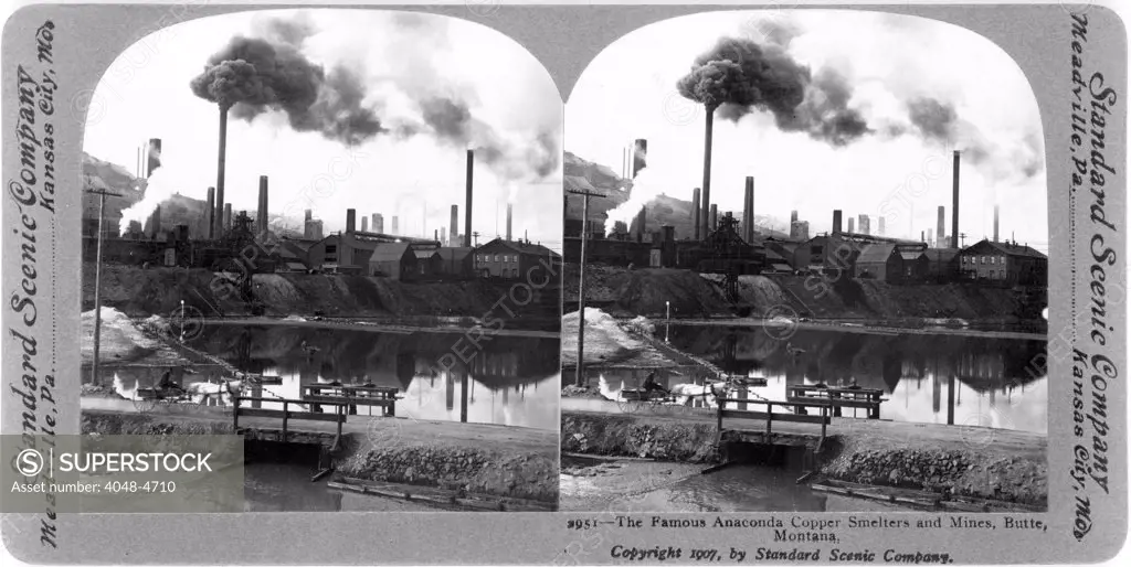 The famous Anaconda copper smelters and mines, Butte, Montana, stereo photograph by Standard Scenic Company, 1907