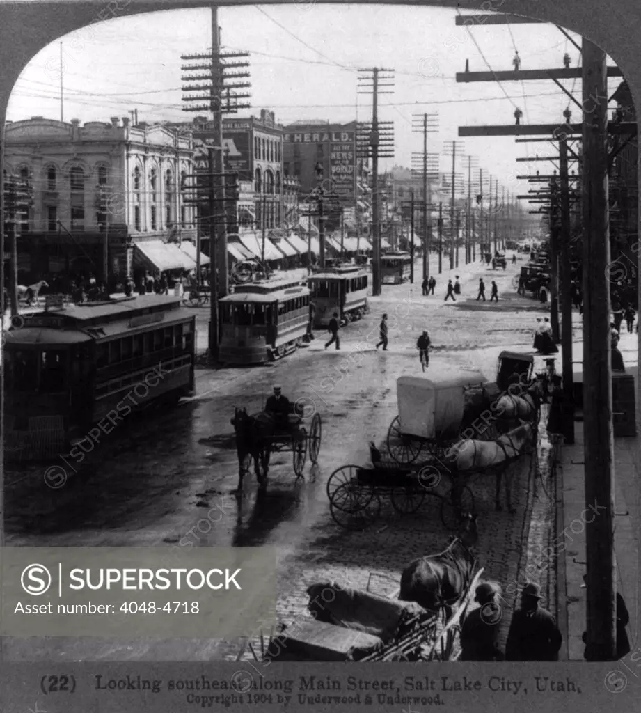 Looking southeast along Main Street, Salt Lake City, Utah c. 1908