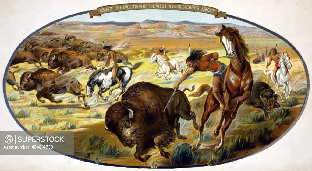 Buffalo hunt. Chromolithograph ca. 1906