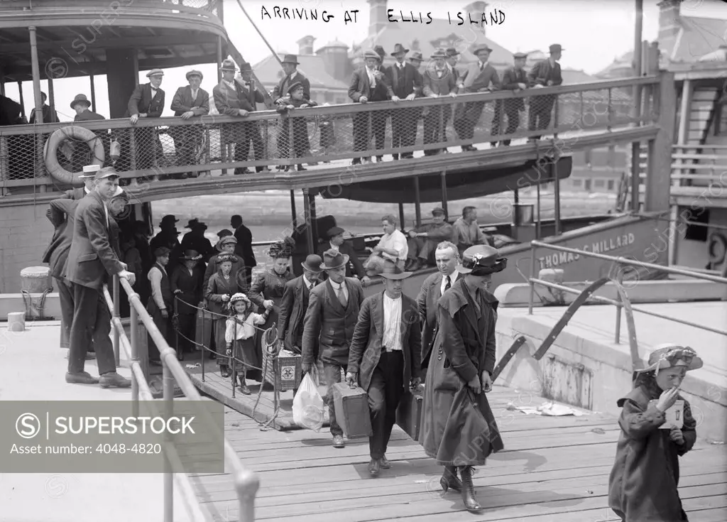 European immigrants disembarking at Ellis Island, ca. 1907