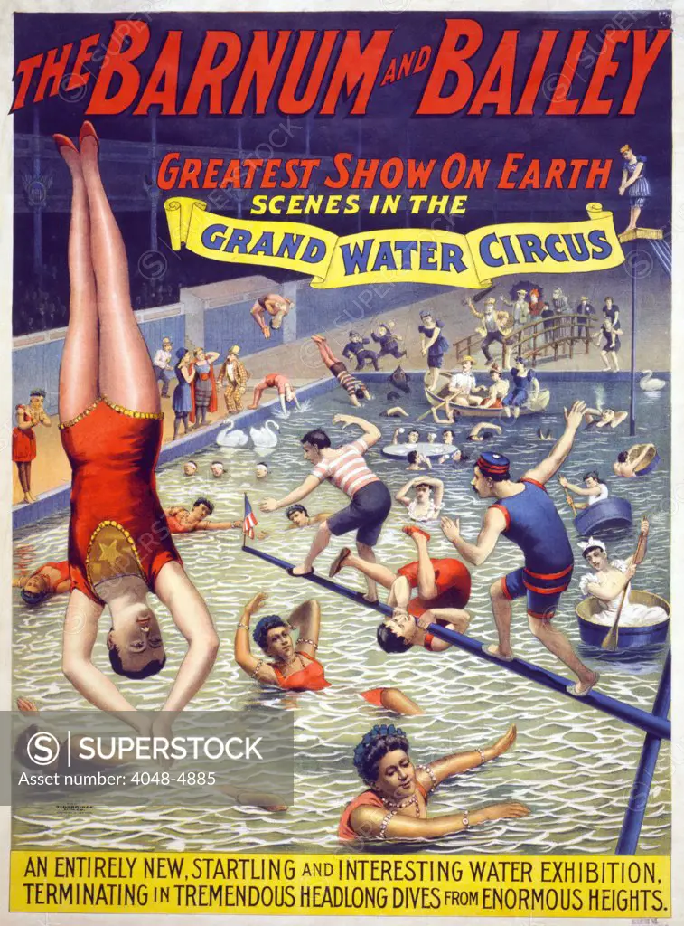 The Grand Water Circus in the Barnum & Bailey circus. chromolithograph ca. 1895.