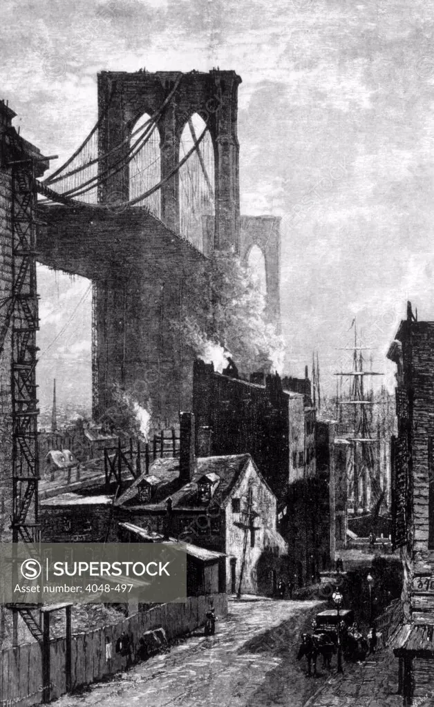 The Brooklyn Bridge, 1881 engraving from Harper's Weekly