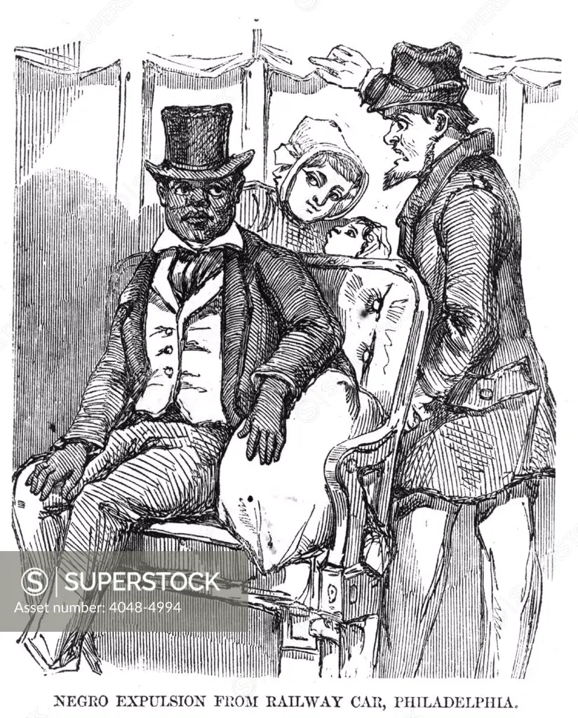 Negro expulsion from railway car, Philadelphia. Woodcut, September 27, 1856.