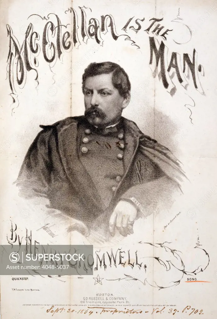 General George B. McClellan. 'McClellan is the Man', engraved portrait, sheet music ca. 1864.