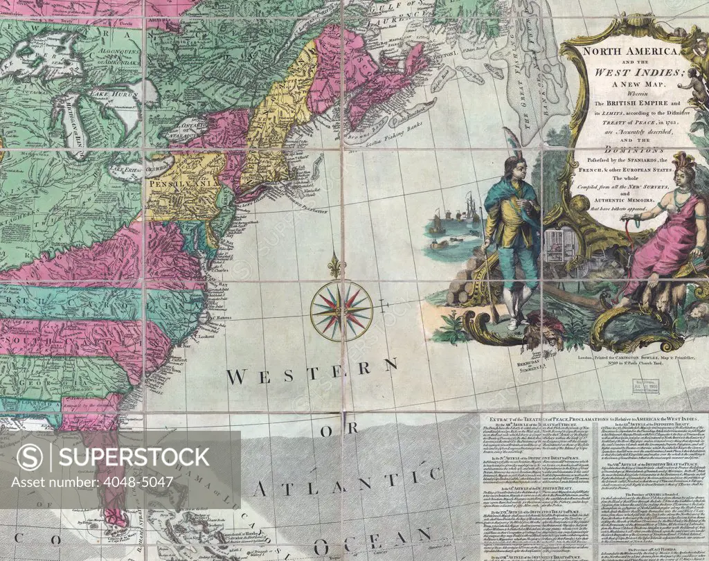 Map showing the 13 British Colonies after the 1763 Peace of Paris. Hand-colored engraving by Carington Bowles ca. 1774