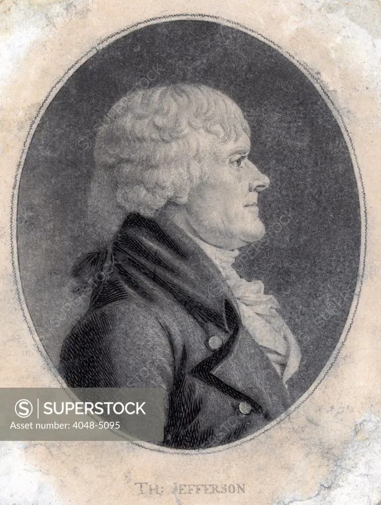 Thomas Jefferson, third President of the United States. engraving by Saint-Mémin ca. 1804
