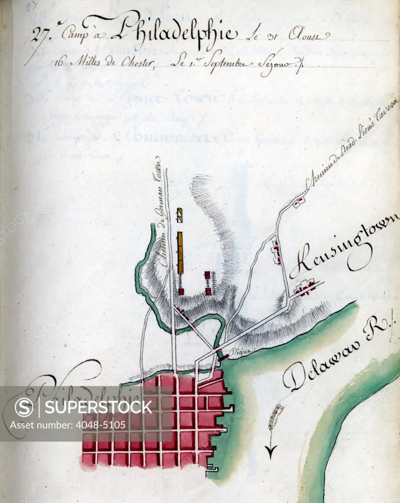 Map of Philadelphia. Drawn by du Chesnoy for Lafayette. 1778