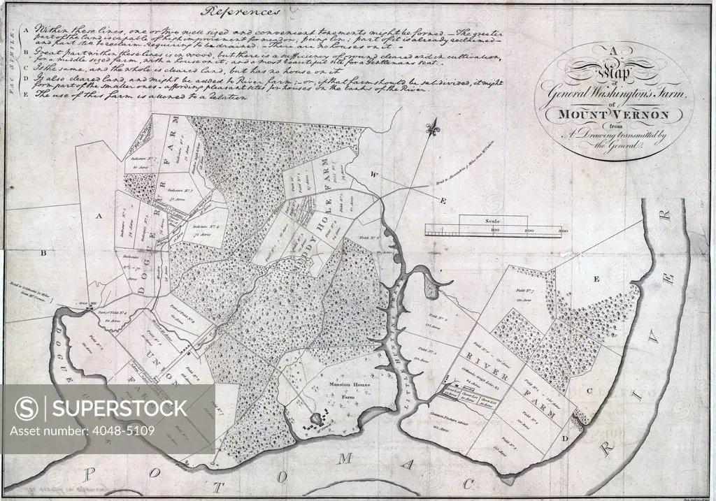 A map of General Washington's farm of Mount Vernon from a drawing transmitted by the General. Surveyed and drawn by George Washington, printed 1801