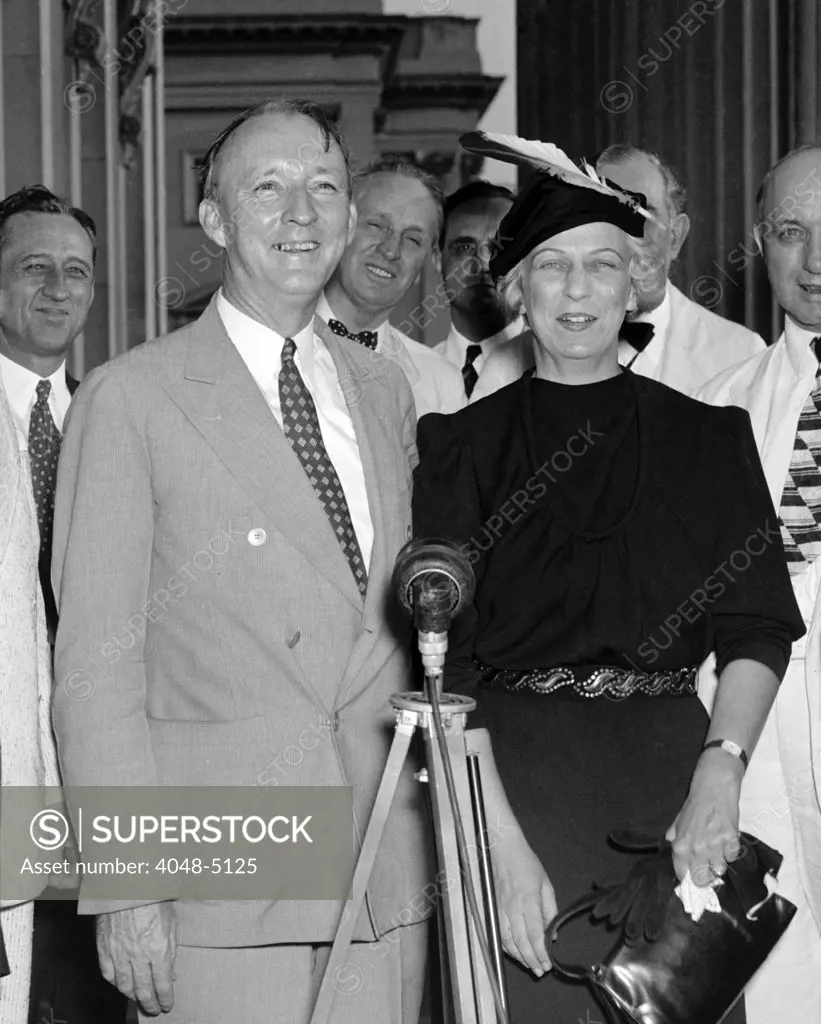 Justice Hugo Black following his confirmation by the Senate 63-16. With Mrs. Hugo Black. August 1937