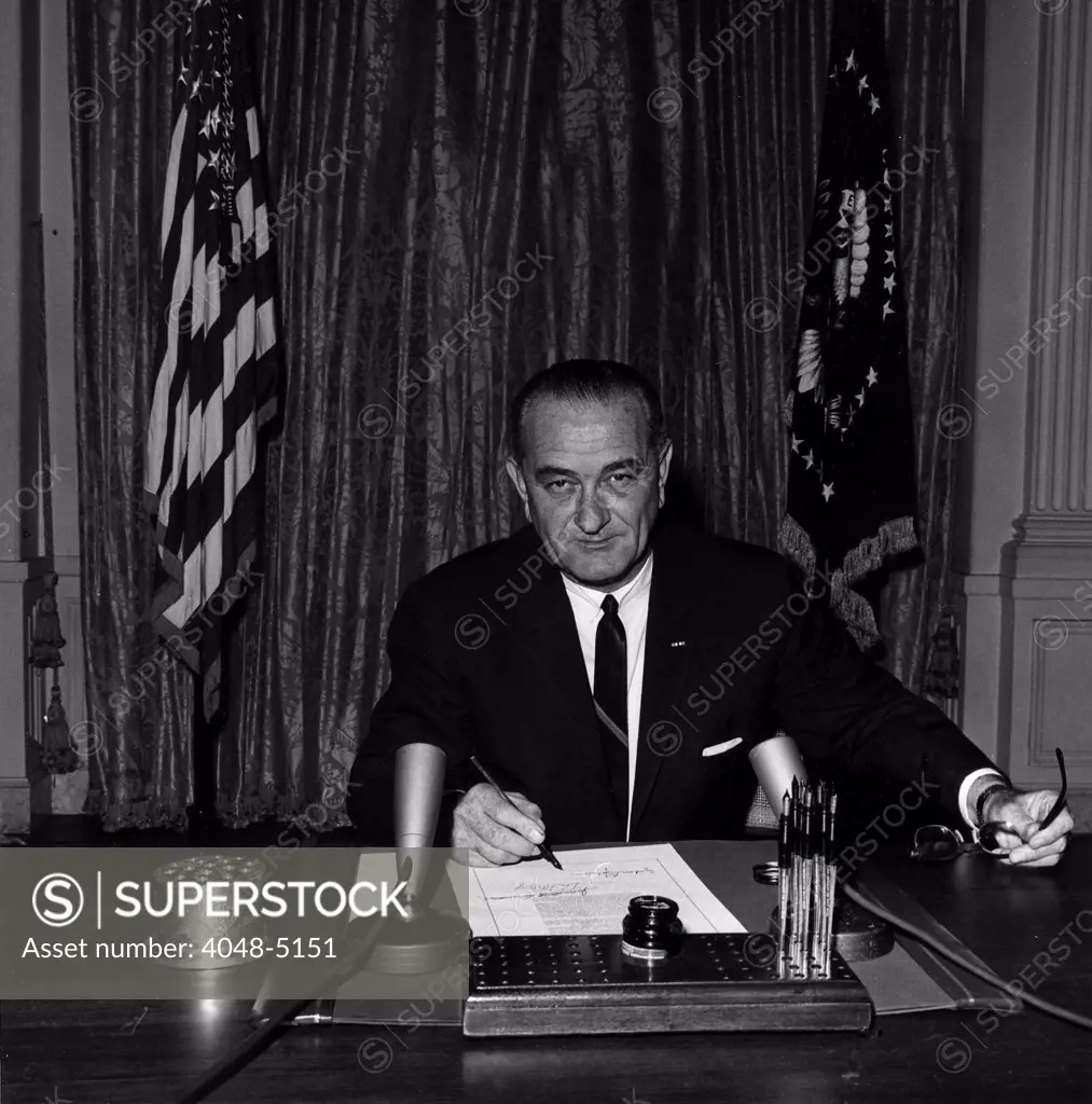 Vietnam War. President Lyndon B. Johnson signs Tonkin Gulf Resolution, August 7, 1964. This joint resolution of Congress gave President Lyndon Johnson authority to increase U.S. involvement in the Vietnam War. August 10, 1964