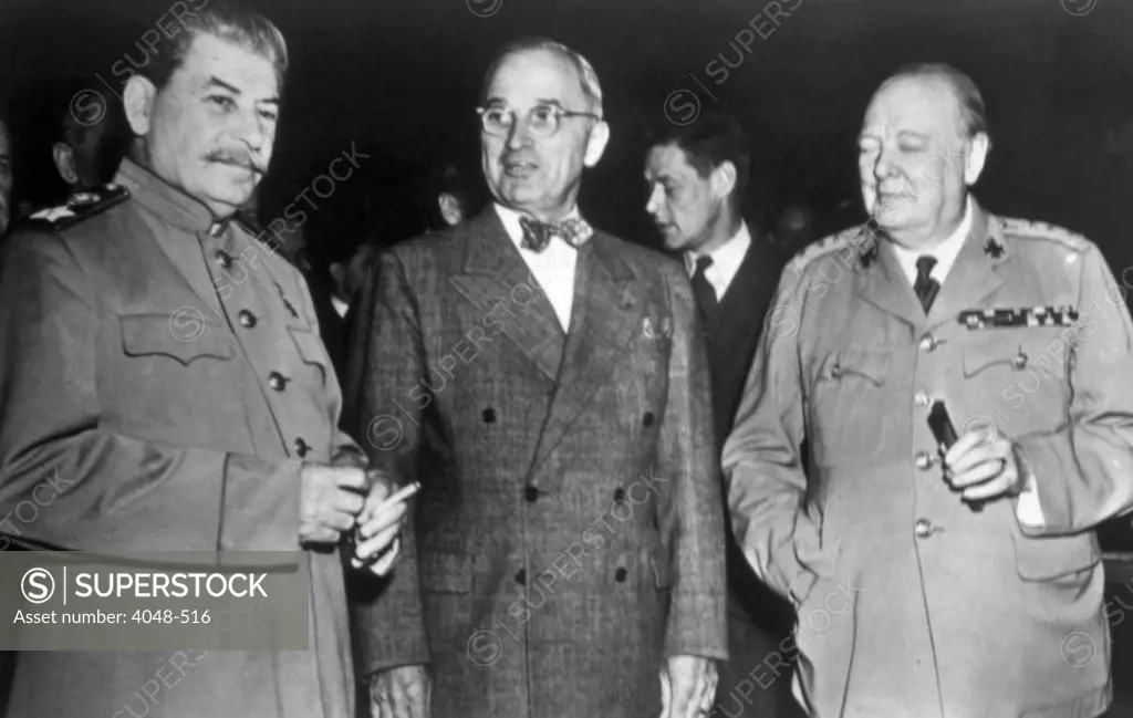 The Potsdam Conference, Joseph Stalin, Harry S. Truman and Winston Churchill, 1945.