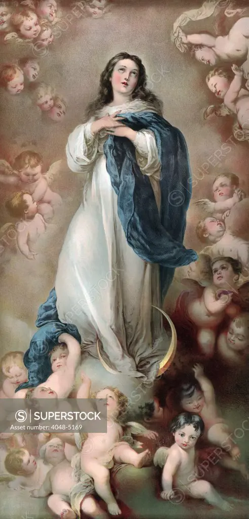 The Immaculate Conception, depicting Mary amid clouds and putti, from the B.T. Babbitt soap and baking powder company of New York,  1920.