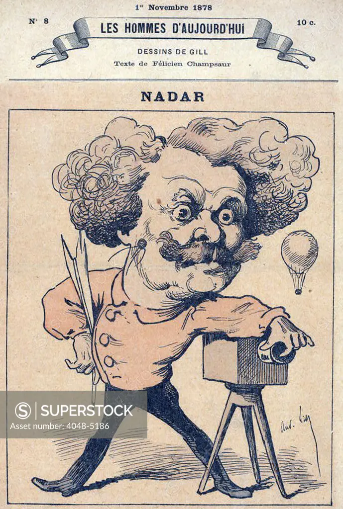 Nadar, caricature of photographer Nadar, (aka Gaspard-Felix Tournachon), circa 1878