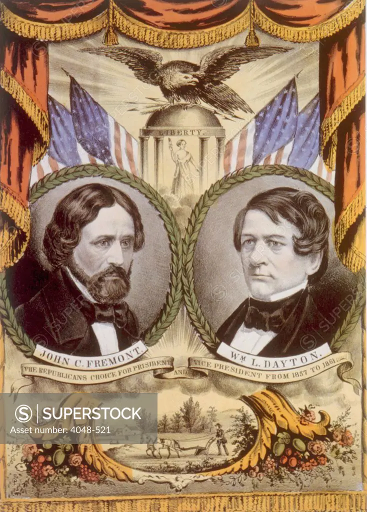 Campaign poster for the Republican ticket of John C. Fremont for president and William L. Dayton for vice president, Currier & Ives, 1856