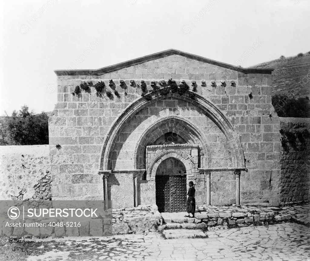 The tomb of Virgin Mary and the cave of the agony, Jerusalem, Israel, circa late 1800s.